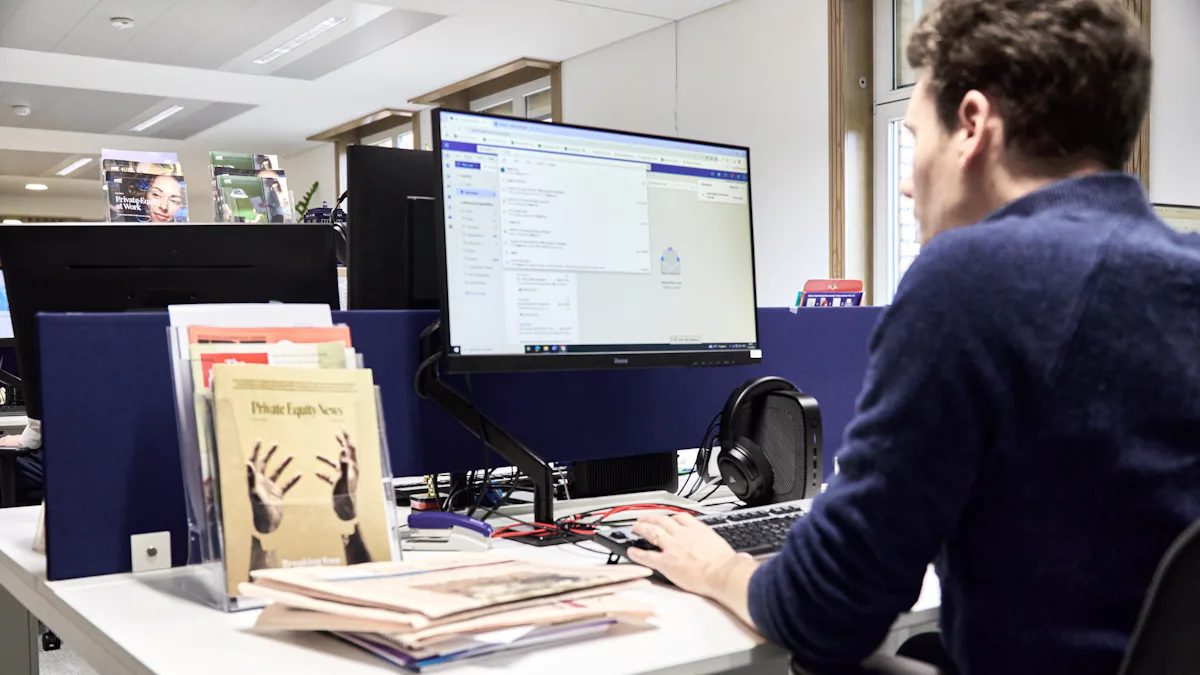 A trade compliance specialist working at a desk