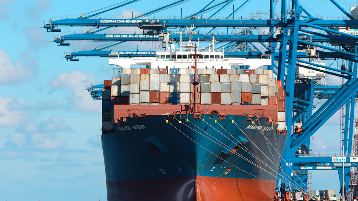 Container ship being loaded at a terminal berth