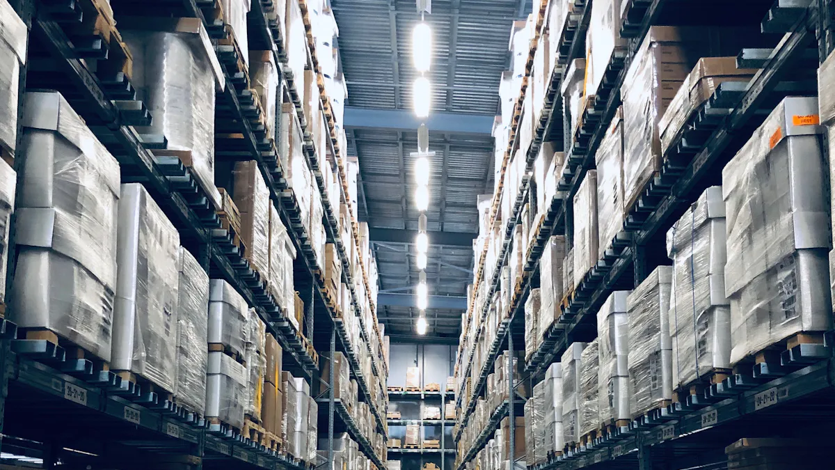 Warehouse storage racks with palletised cargo